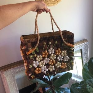 AMAZING True Vintage 1960’s Handmade Straw Raffia bag with woven floral design